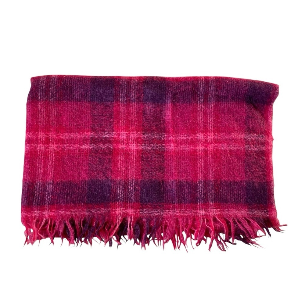 MADE IN SCOTLAND Vintage Mohair Wool Plaid Throw Blanket